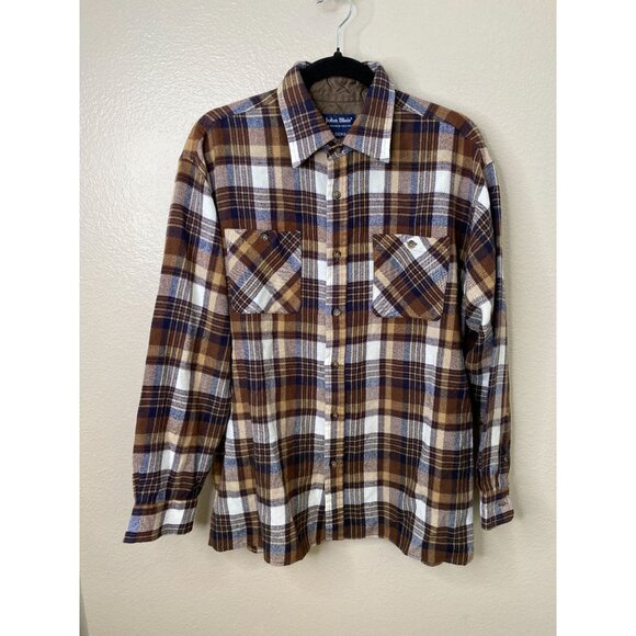 John Blair Mens Brown Plaid Long Sleeve Button Down Shirt Quilted Lined Large - Picture 2 of 7